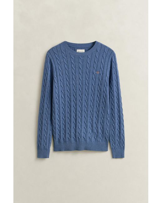 Gant Blue Cotton Cable Knit Crew Neck Sweater Denim Melange for men