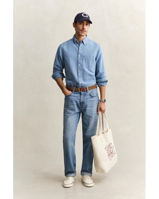 Gant Blue Cotton Linen Shirt Semi for men