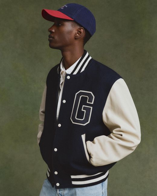 Gant Green Leather Mix Varsity Jacket for men
