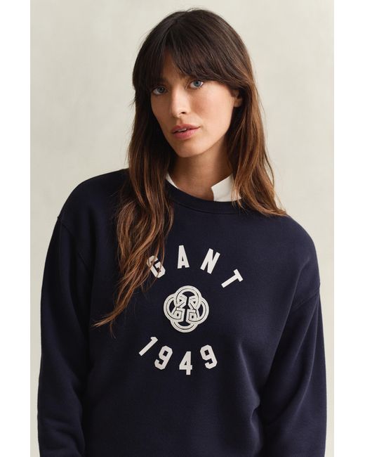 Gant Blue Graphic Crew Neck Sweatshirt Evening