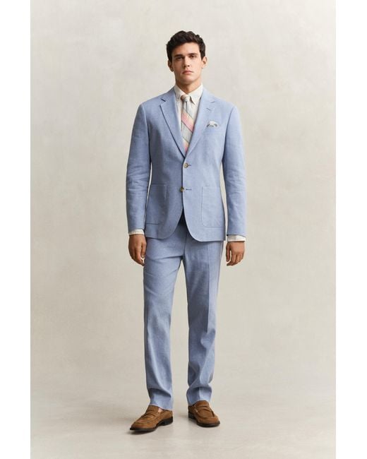 Gant Blue Linen Blend Suit Pants for men