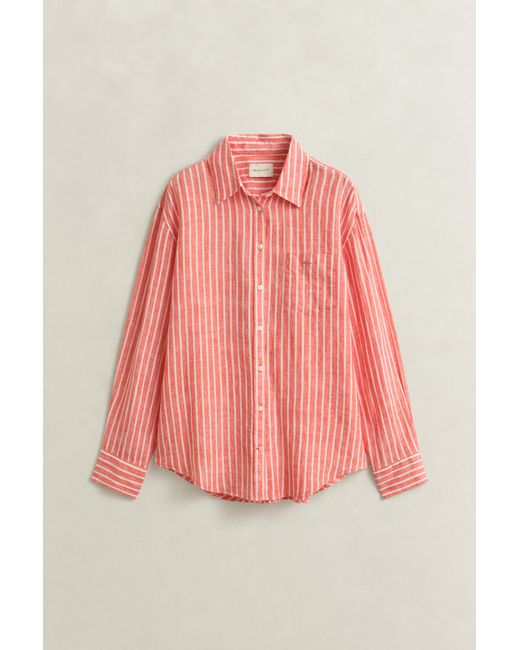 Gant Red Relaxed Fit Striped Linen Shirt