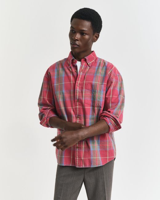 Gant Red Oversized Washed Twill Checked Shirt for men
