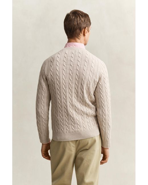 Gant Natural Cotton Cable Knit Crew Neck Sweater Oat Melange for men