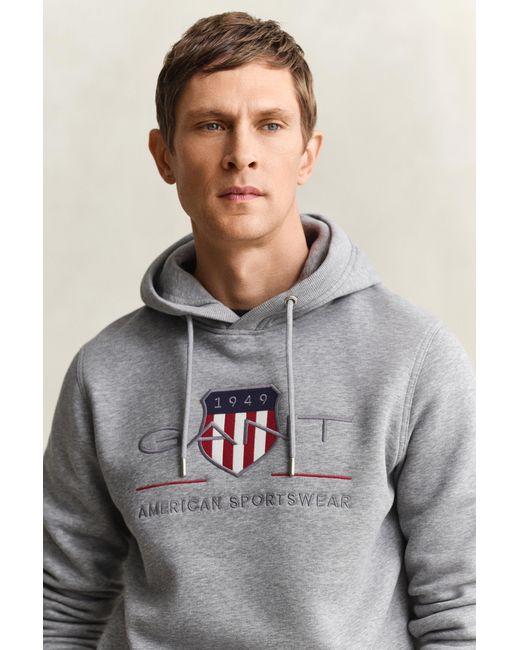 Gant Gray Archive Shield Hoodie Melange for men