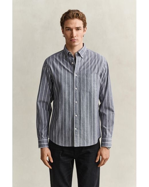 Gant Gray Striped Mélange Poplin Shirt Dark Melange for men