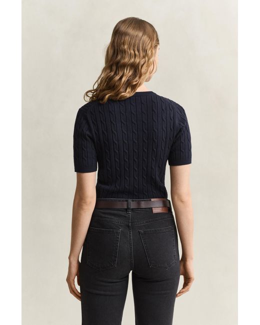 Gant Blue Stretch Cotton Cable Knit Sweater