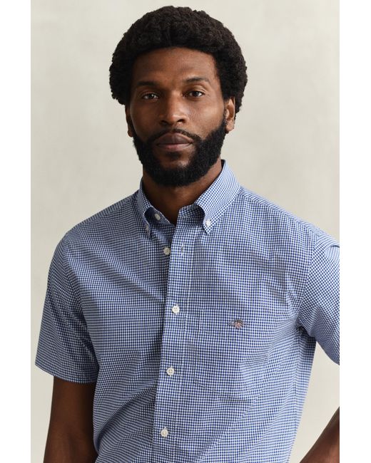 Gant Blue Gingham Classic Poplin Short Sleeve Shirt College for men