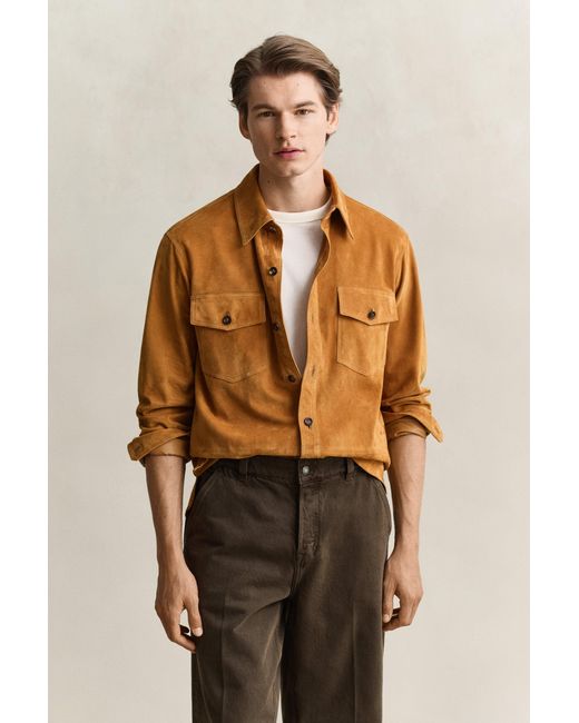 Gant Brown Suede Overshirt Cognac for men