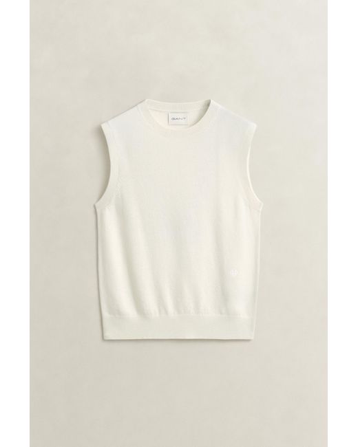 Gant White Knitted Wool Vest Cream