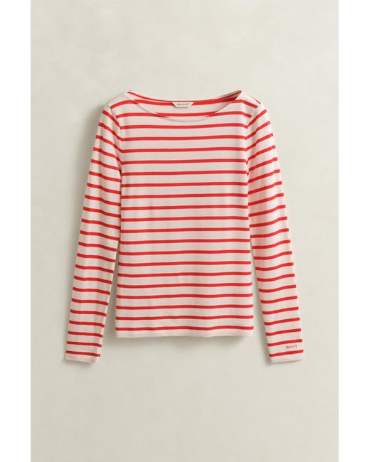 Gant Red Breton Striped Long Sleeve T-Shirt