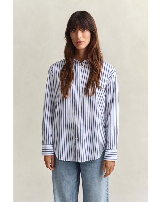 Gant Blue Relaxed Fit Striped Classic Poplin Shirt