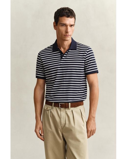 Gant Blue Striped Pima Cotton Polo Shirt Evening for men