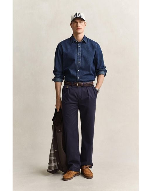 Gant Blue Denim Shirt Dark Worn In for men