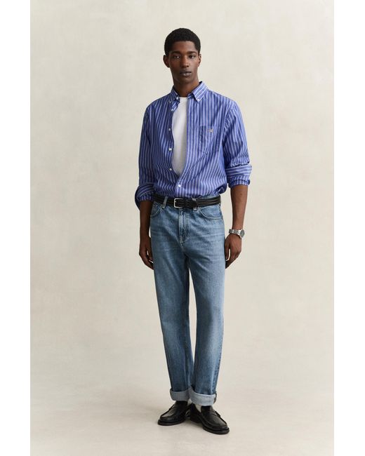 Gant Blue Striped Classic Poplin Shirt College for men