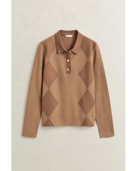 Gant Blue Argyle Long Sleeve Polo Shirt