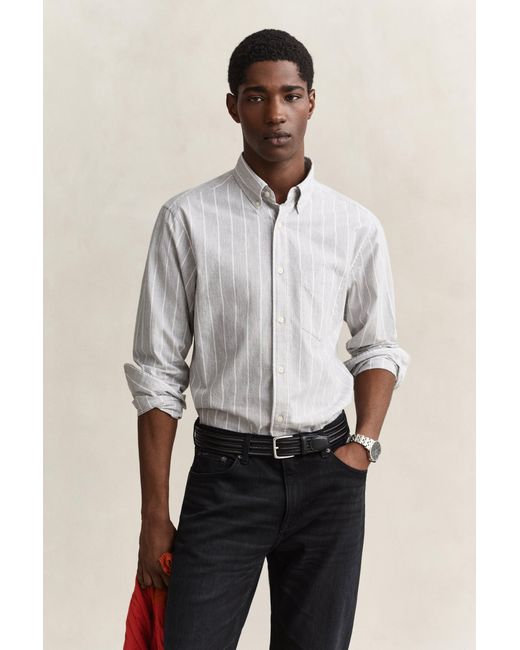 Gant White Striped Mélange Poplin Shirt Melange for men