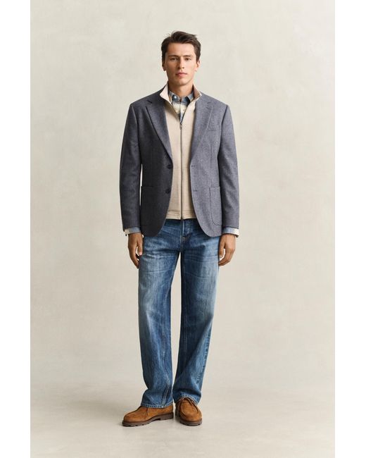 Gant Blue Zipped Vest Oat Melange for men