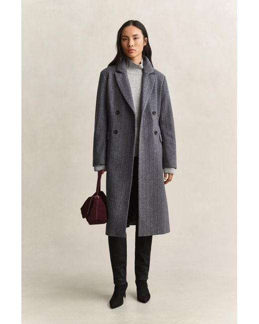 Gant Gray Striped Wool Blend Coat Charcoal Melange