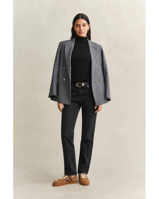 Gant Black Stretch Cotton Cable Knit Turtleneck Sweater