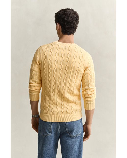 Gant Blue Cotton Cable Knit Crew Neck Sweater for men