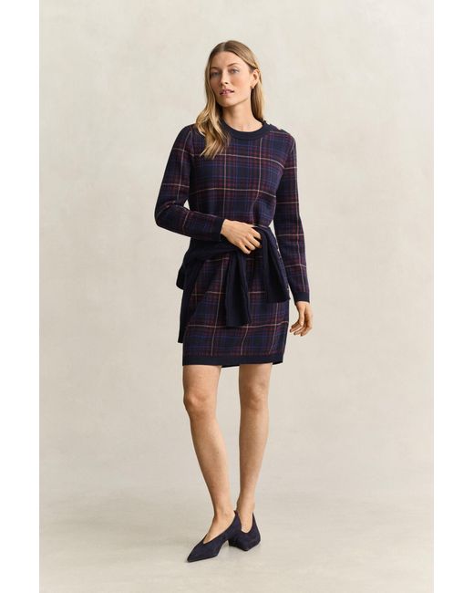 Gant Blue Knitted Check Dress Evening