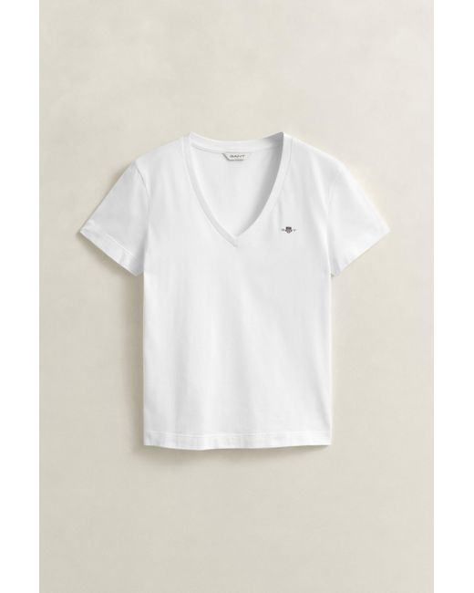 Gant White Shield V-Neck T-Shirt