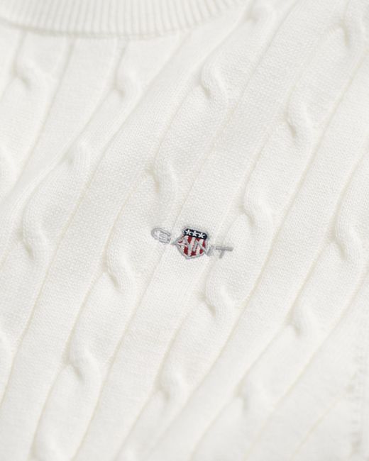 Gant White Stretch Cotton Cable Knit Sweater