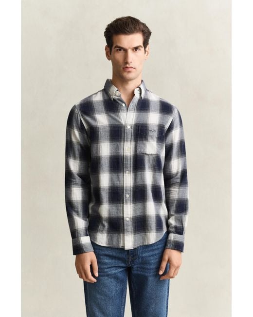 Gant Blue Checked Windblown Flannel Shirt Evening for men