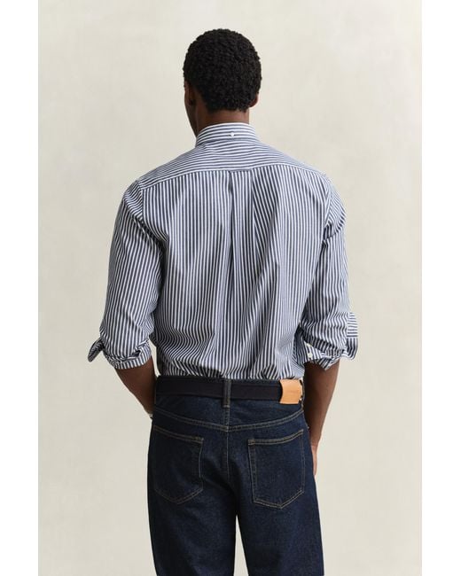 Gant Blue Striped Classic Poplin Shirt Persian for men