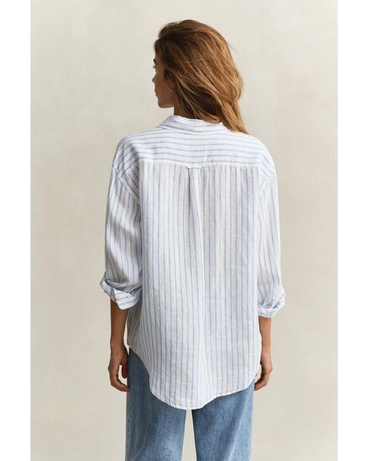 Gant White Relaxed Fit Striped Linen Shirt