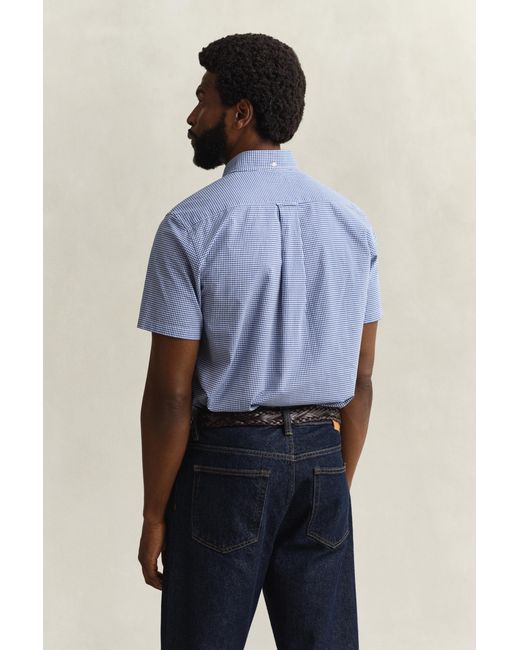Gant Blue Gingham Classic Poplin Short Sleeve Shirt College for men