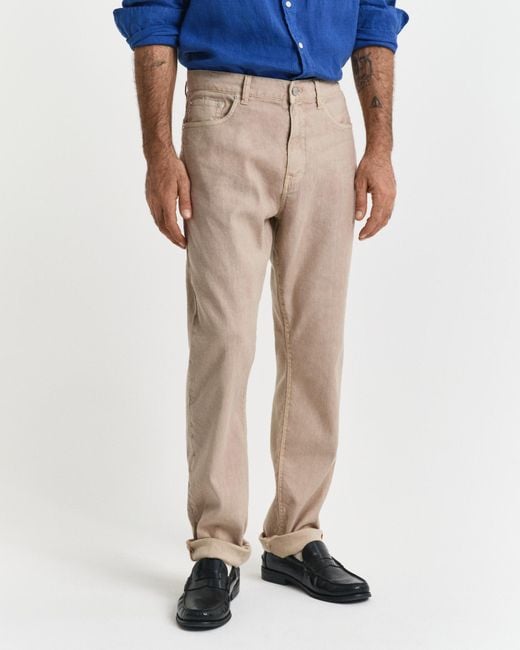 Gant Blue Regular Fit Cotton Linen Jeans for men