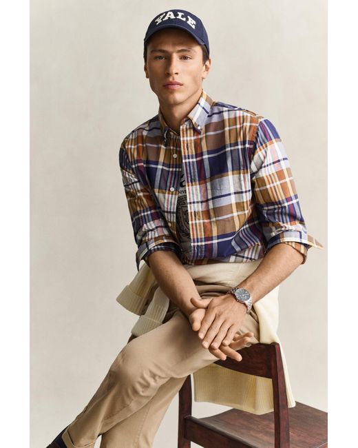 Gant Natural X Yale Checked Poplin Shirt for men