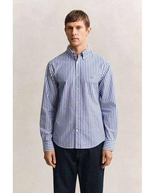 Gant Blue Striped Classic Poplin Shirt College for men