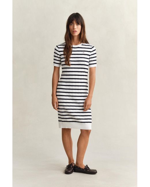 Gant Blue Cotton Cable Knit Dress Eggshell