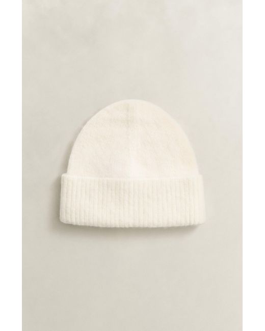 Gant White Alpaca Wool Blend Beanie Cream