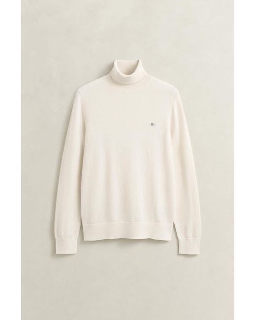 Gant Natural Wool Cotton Turtleneck Sweater Cream