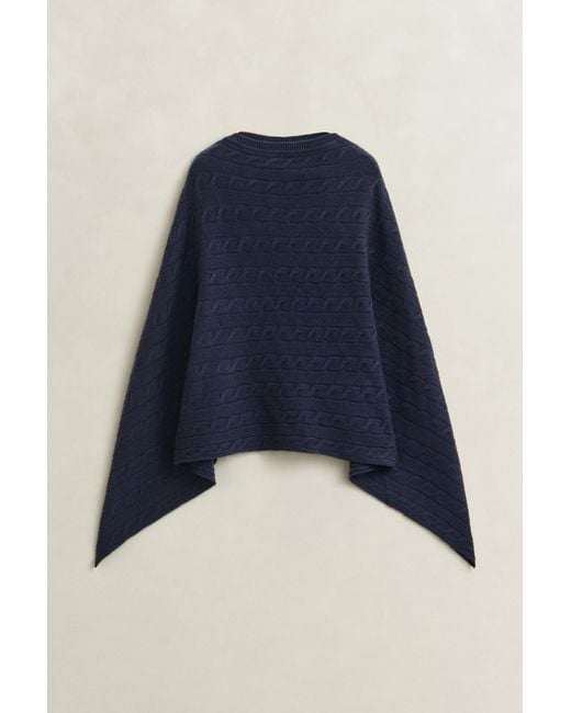 Gant Blue Wool Cable Knit Poncho Evening