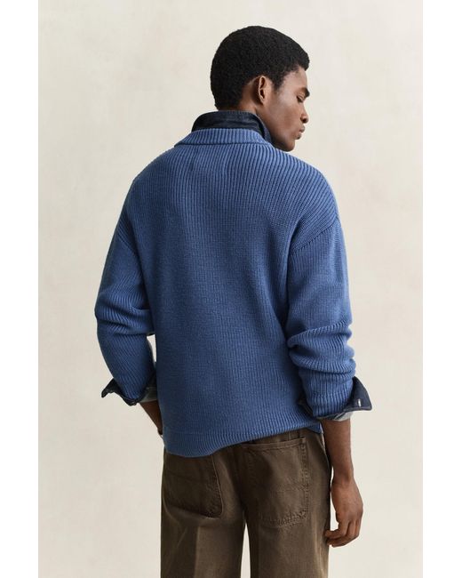 Gant Blue Ribbed Wool Zip Cardigan for men