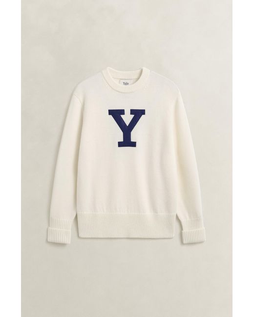 Gant Blue X Yale Merino Wool Sweater Cream for men