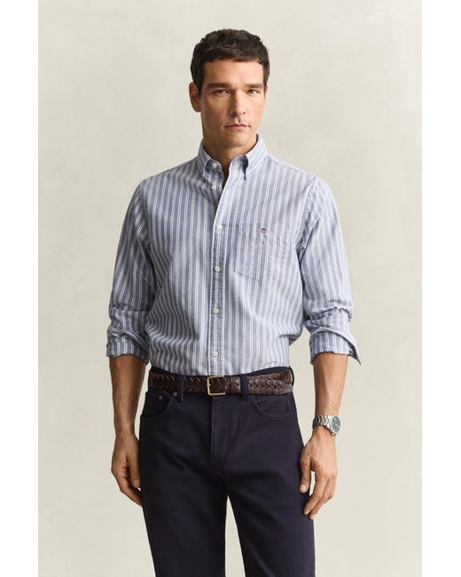 Gant Blue Striped Classic Oxford Shirt College for men