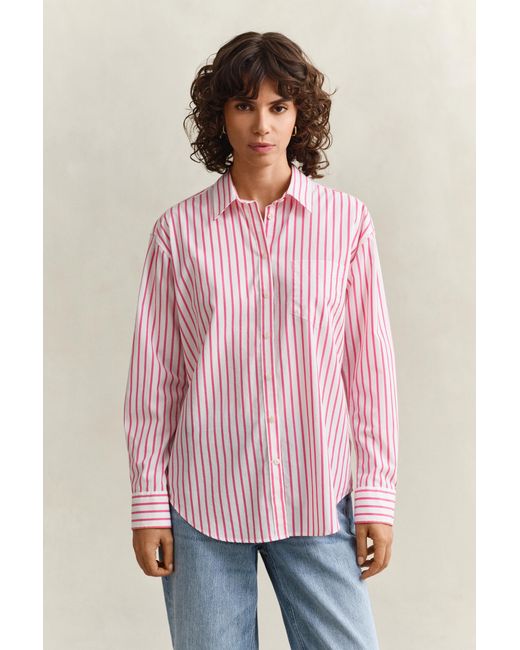 Gant Pink Relaxed Fit Striped Classic Poplin Shirt