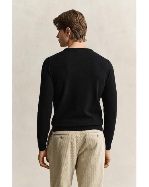 Gant Black Lambswool Crew Neck Sweater for men