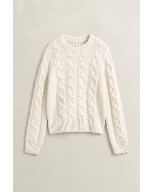 Gant Natural Wool Blend Cable Knit Sweater Cream