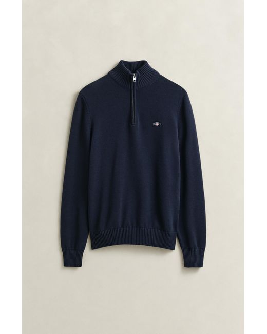 Gant Blue Casual Cotton Half-Zip Sweater for men