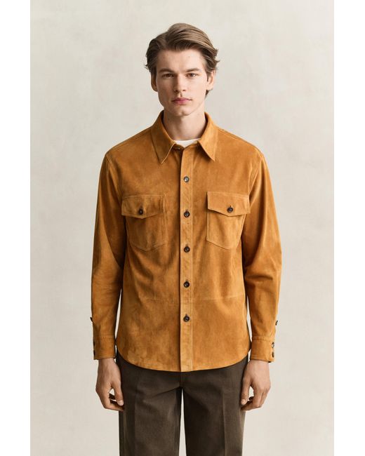 Gant Brown Suede Overshirt Cognac for men