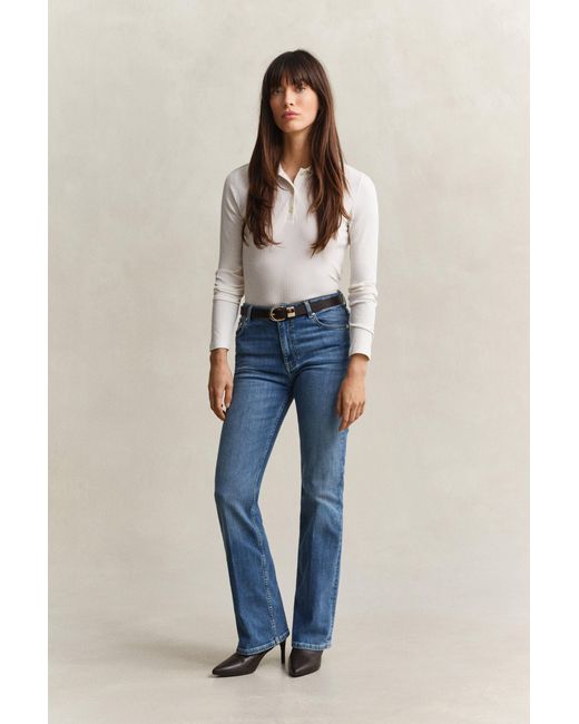 Gant Blue Slim Flared Stretch Jeans Mid Broken In