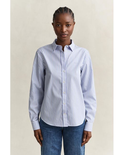 Gant Blue Classic Regular Striped Poplin Shirt