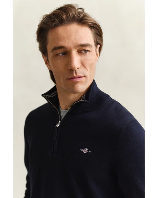 Gant Blue Classic Cotton Half Zip Sweater, Evening for men